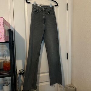 Zara TRF High Rise Full Length Wide Leg Jeans Gray Blue